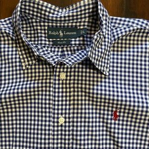 Navy blue / white checkered Ralph Lauren Polo long sleeve dress shirt